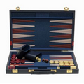 Blue and Burgundy Backgammon Set in Leatherette - Large